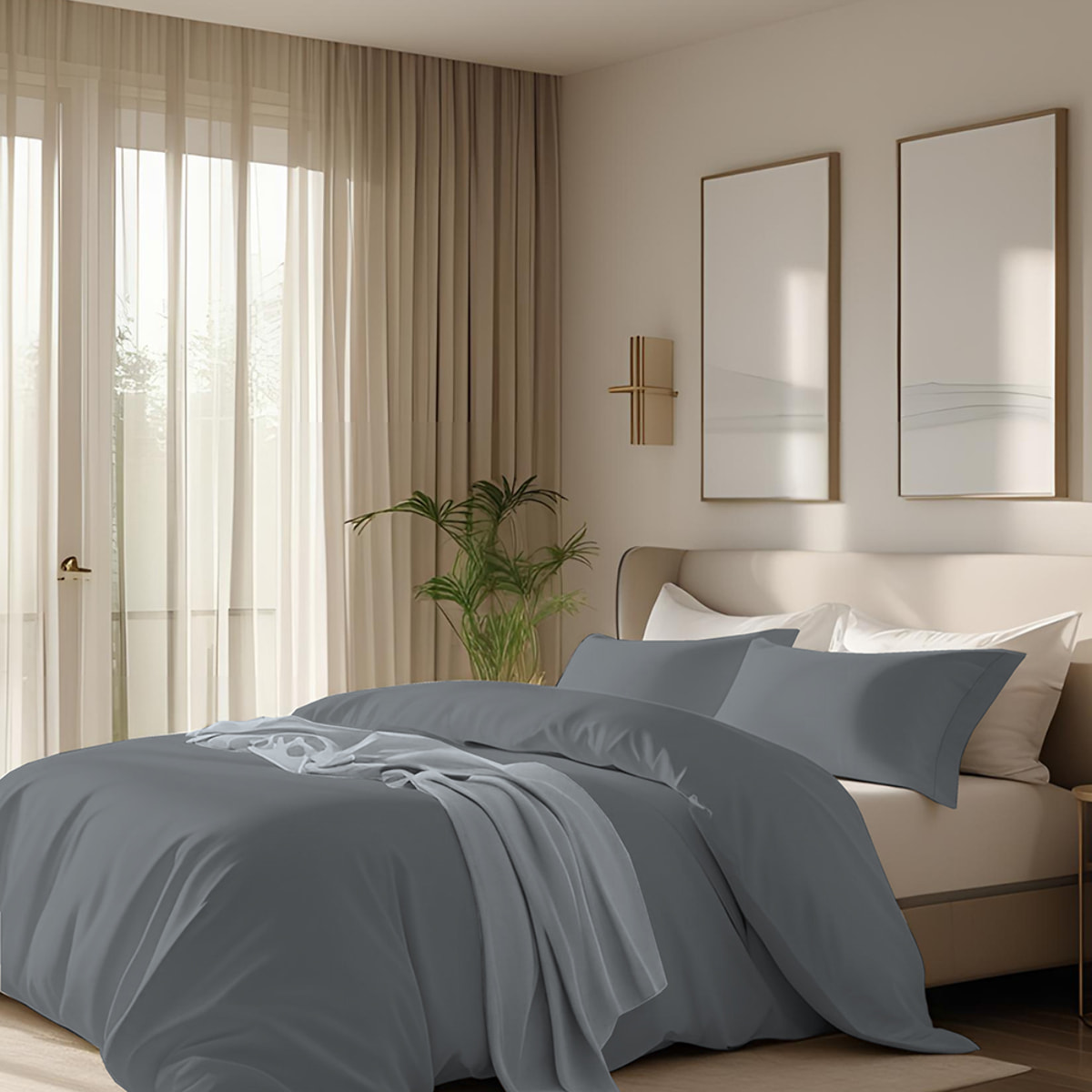Parure copripiumino tinta unita silver in raso 100% cotone