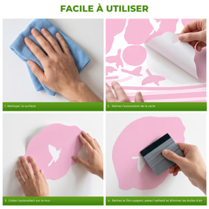 Stickers Muraux décoration adhésifs fleurs tulipes roses et oiseaux