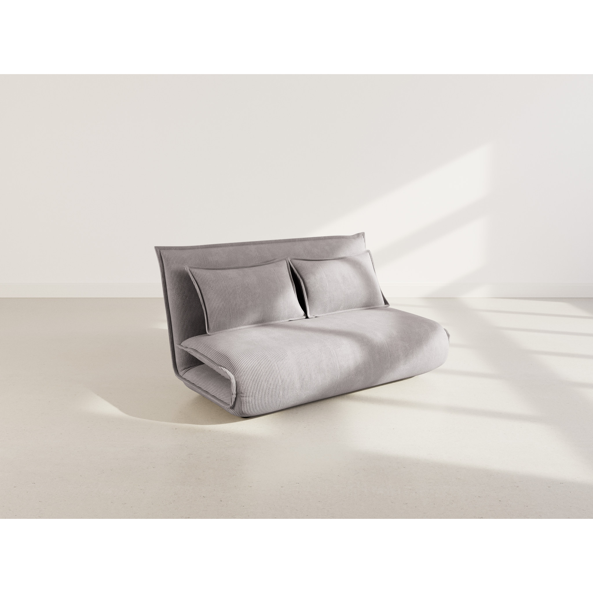 Candice - Banquette 2 places convertible clic-clac en velours côtelé - Gris clair