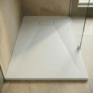 Essential 140x90 cm receveur de douche rectangulaire à poser SMC avec surface effet pierre, blanc (CERAES14090W)