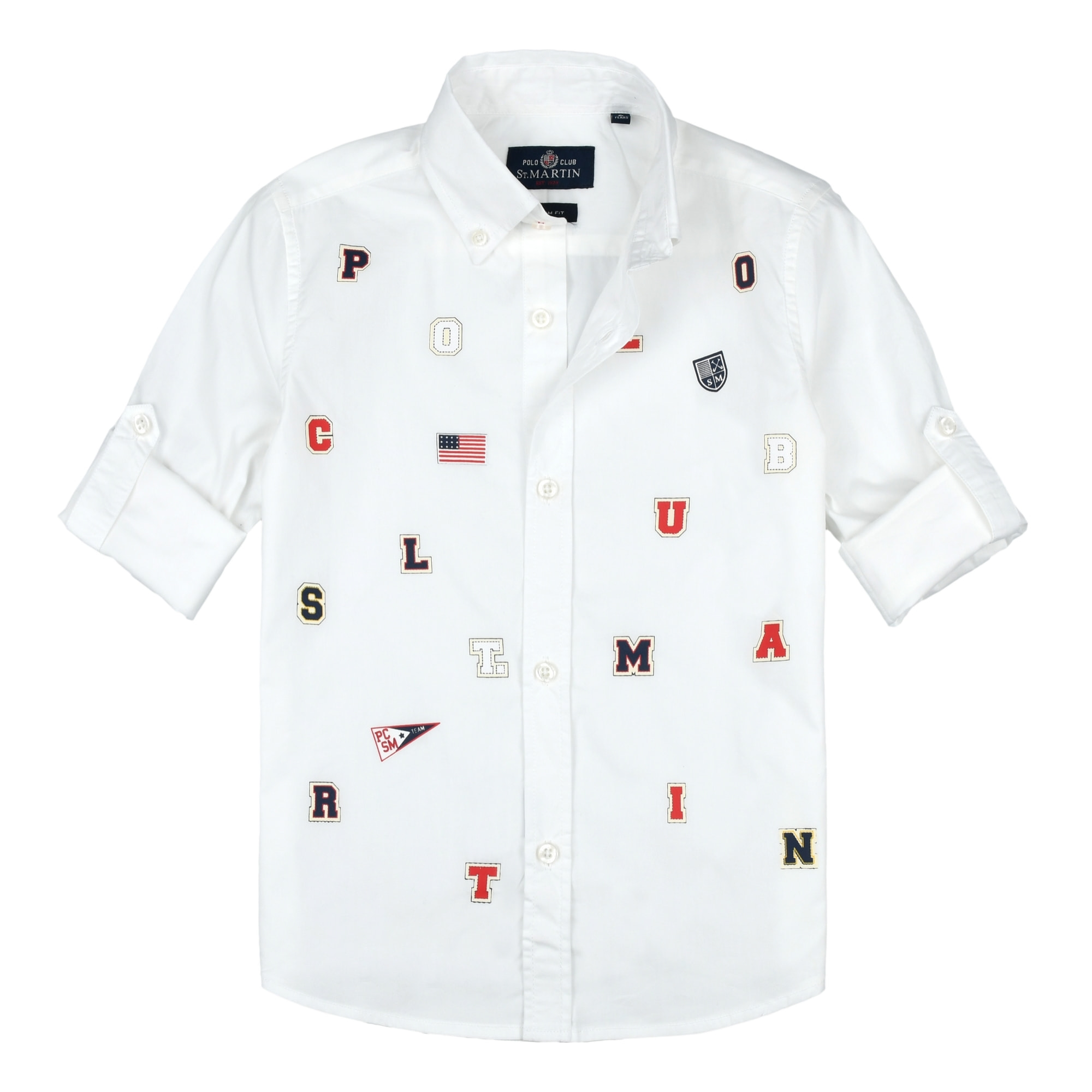Camicia popeline button down ricamo letterine
