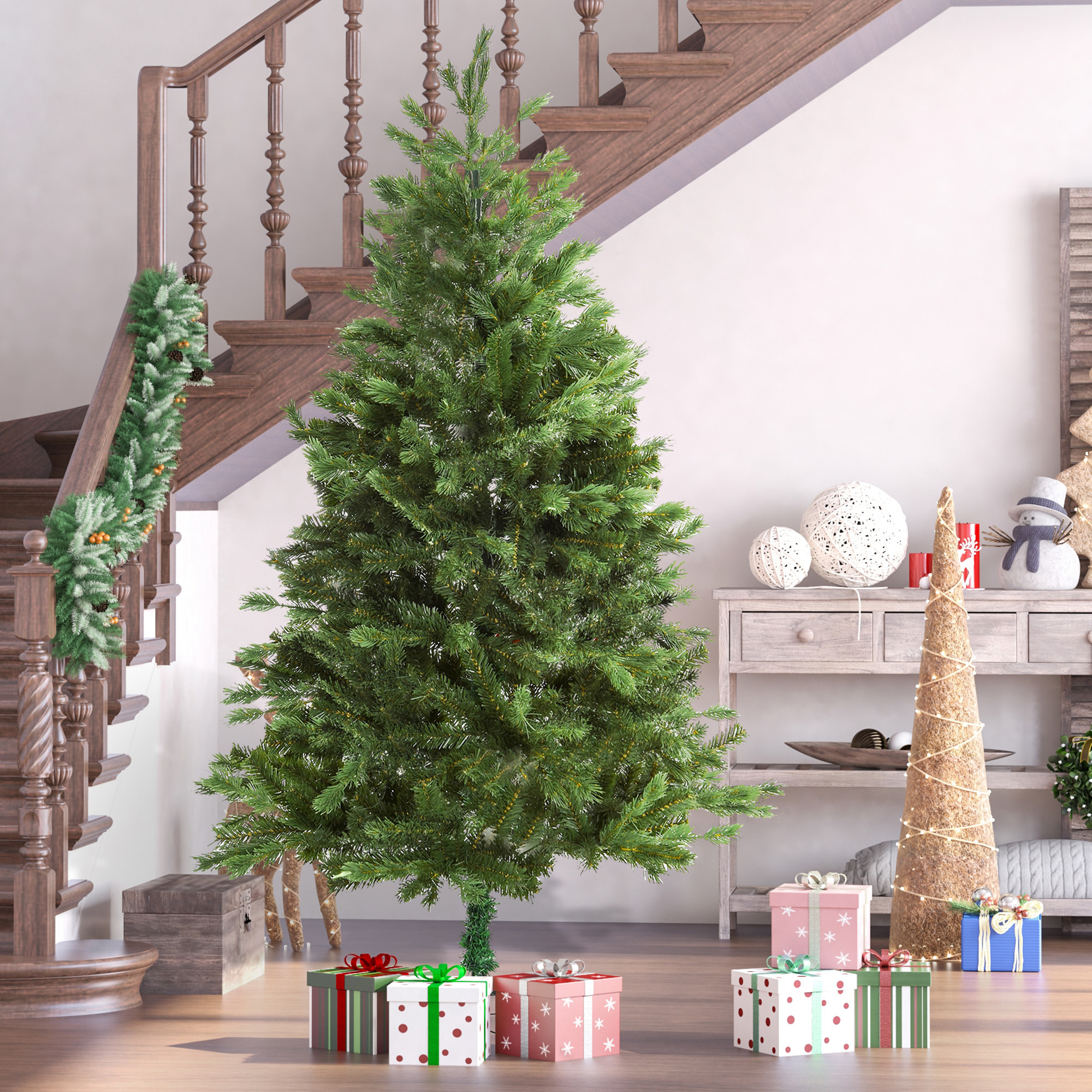 HOMCOM árbol de Navidad Ø105x210 cm Artificial con 934 Ramas PE Tridente y PVC Individual y Base Plegable árbol Navideño Decorativo Exteriores Interiores Verde