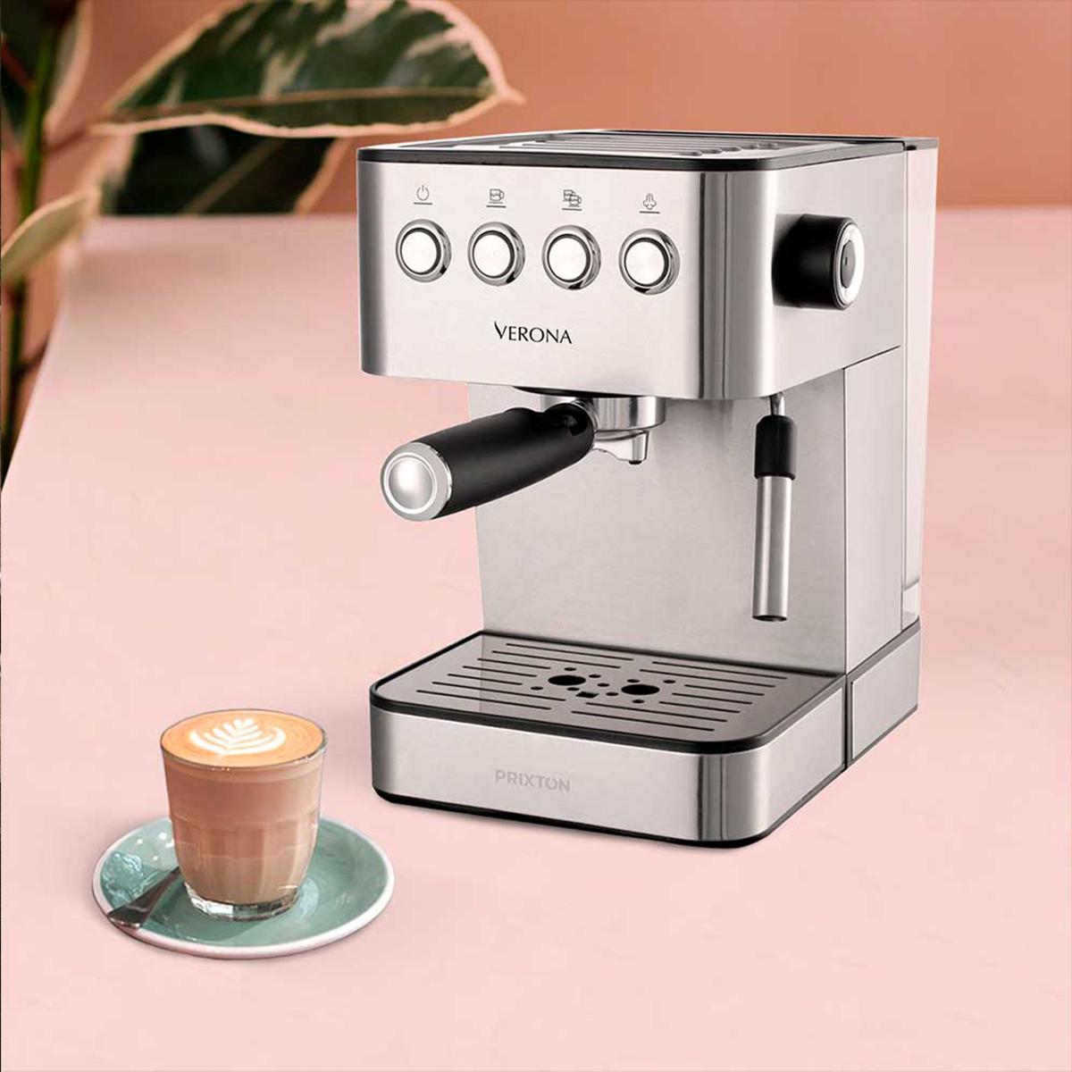 Cafetera Verona con portafiltro de doble salida - Expresso - Bomba italiana - 20 Bares - Vaporizador orientable