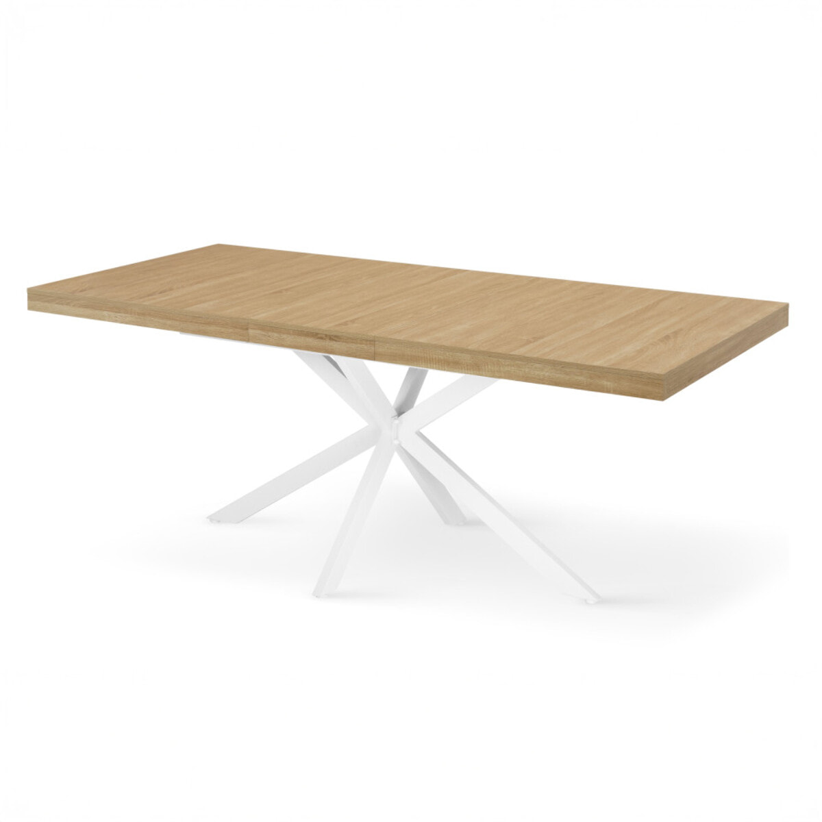 Table à manger extensible Spider 160-200cm bois blanc avec rangement