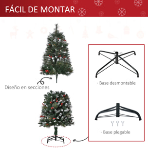 árbol de Navidad Artificial con Nieve 150 cm Ignífugo con 360 Ramas 38 Bayas Base Plegable y Soporte Metálico Decoración Navideña para Interiores Verde