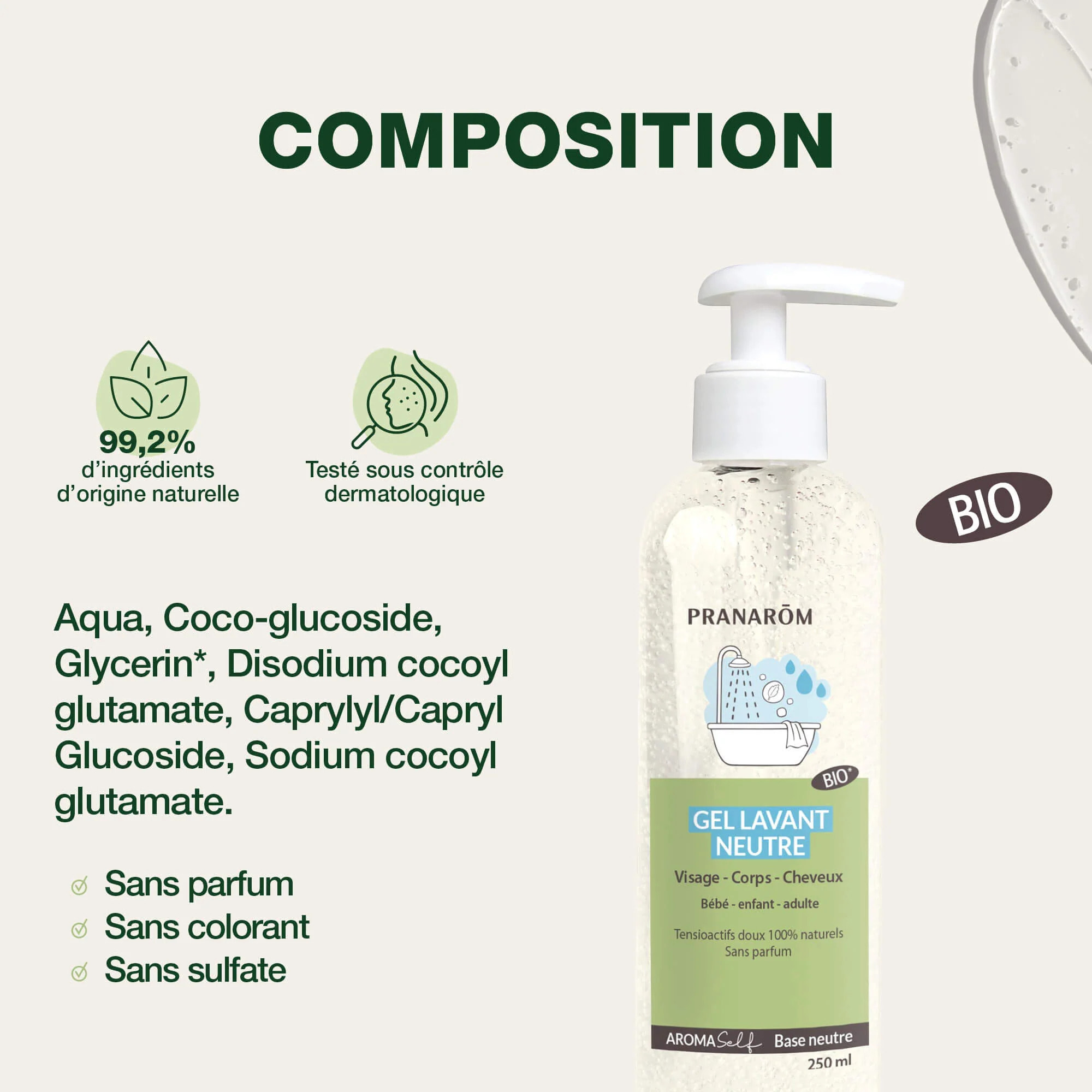 Pranarom - Gel lavant neutre - Bio - 250 ml