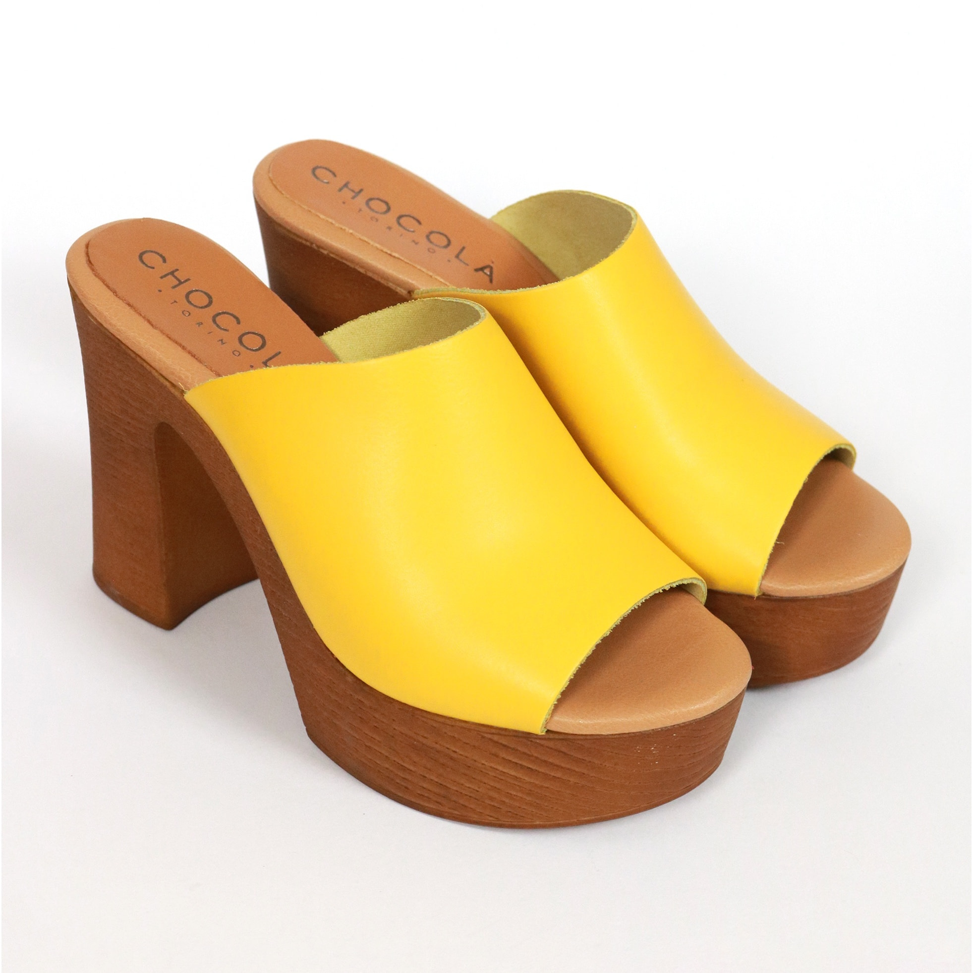 MULE TACCO WOOD CHOCOLA' GIALLO