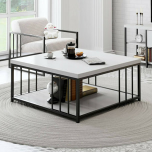 Tavolino da salotto Raiden, Tavolo basso da caffè, Portariviste per divano, Ripiano da soggiorno, 90x90h40 cm, Bianco e Nero