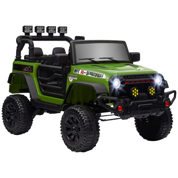 Coche Eléctrico para Niños de +3 Años Carro Eléctrico Infantil Todoterreno de Batería 12V con Mando a Distancia Ruedas Amortiguadas Faros LED Bocina Música Verde