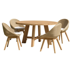 KALLY - Ensemble de jardin en bois teck recyclé et rotin synth. 4 pers