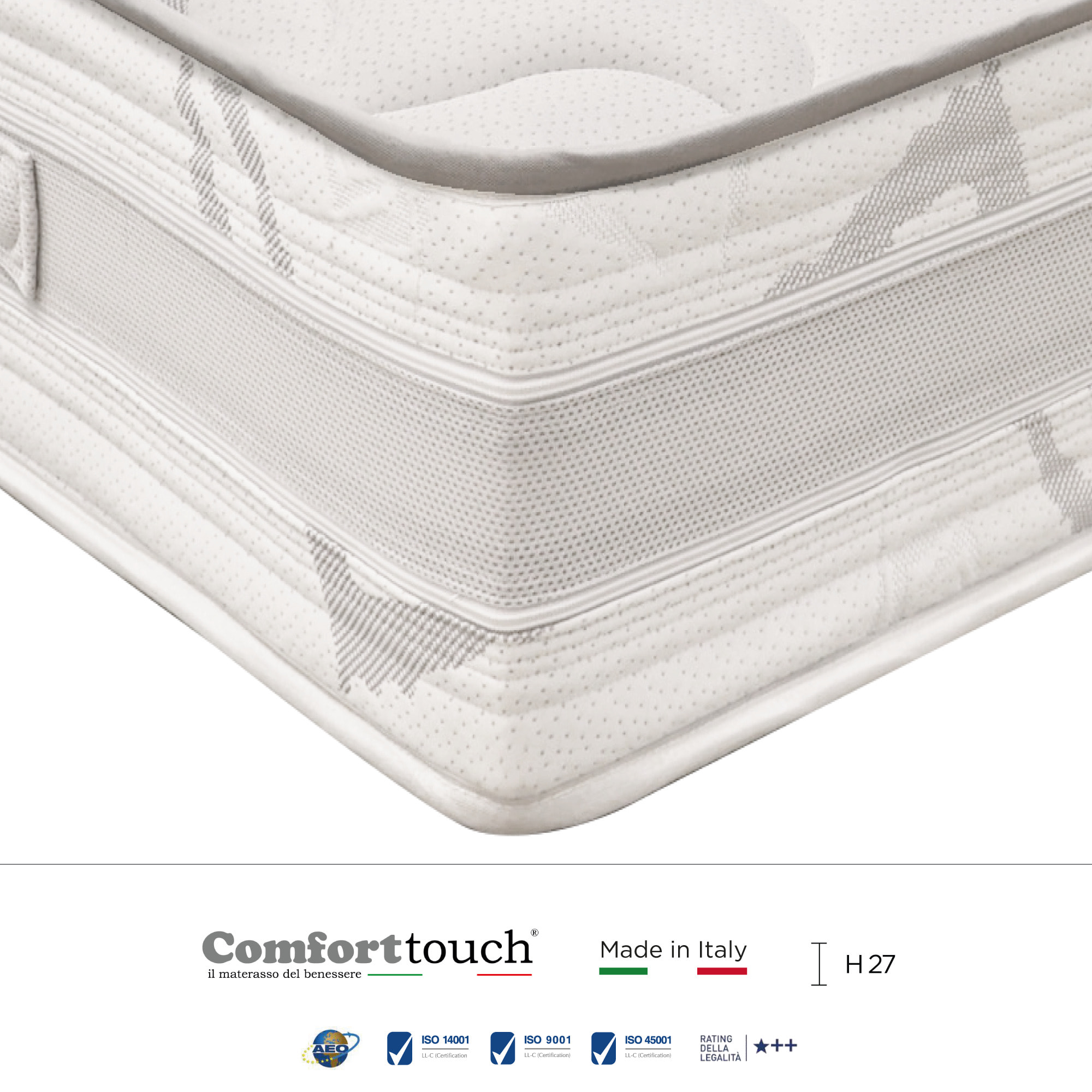 "Amber" H27 cm 90x200 guanciale Memory OMAGGIO sfoderabile a molle insacchettate indipendenti, schiuma poliuretanica e Memory Foam