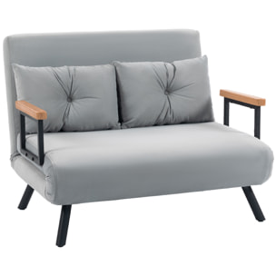 Sofá Cama de 2 Plazas 4 en 1, Sofá Cama Plegable Tapizado en Terciopelo con Respaldo Ajustable de 5 Niveles y Almohadas Acolchadas, para Oficina, Dormitorio, Salón, 102x73x81 cm, Gris Claro