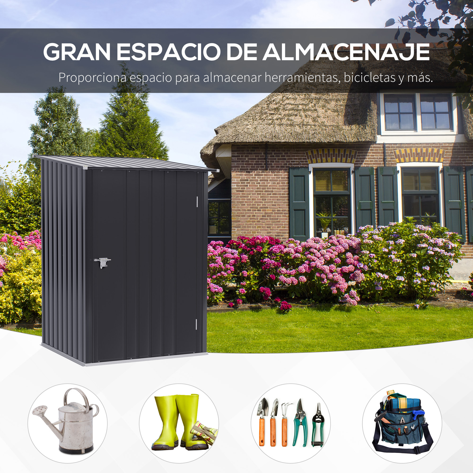 Outsunny Caseta de Jardín 100x103x160cm Acero Galvanizado con Puerta y Cerradura