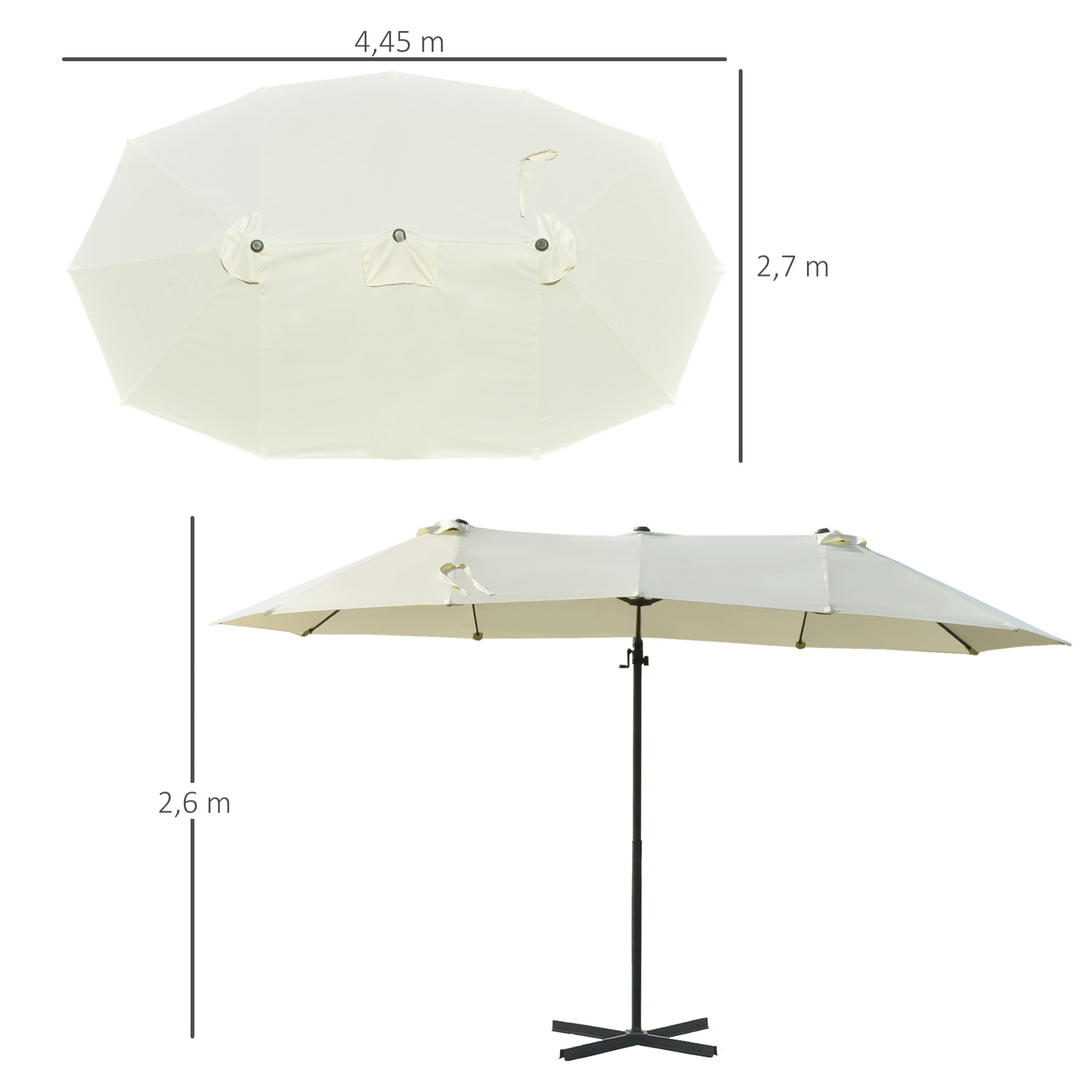 Sombrilla Doble Parasol Grande Inclinable para Jardín con Manivela Abrir y Cerrar Fácilmente 12 Varillas de Metal Ofrece Una Alta Estabilidad Beige y Negro 270x445x260 cm