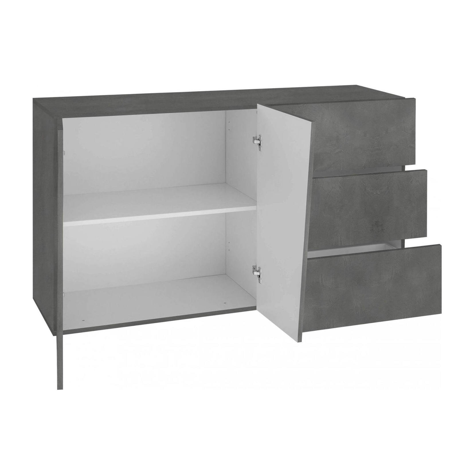 Credenza moderna a 2 ante e 3 cassetti, Made in Italy, Madia da cucina, Buffet di design da soggiorno, cm 141x43h86, colore Grigio Ardesia