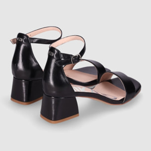 Sandalias de Piel Sintética - Negro - Tacón: 5 cm