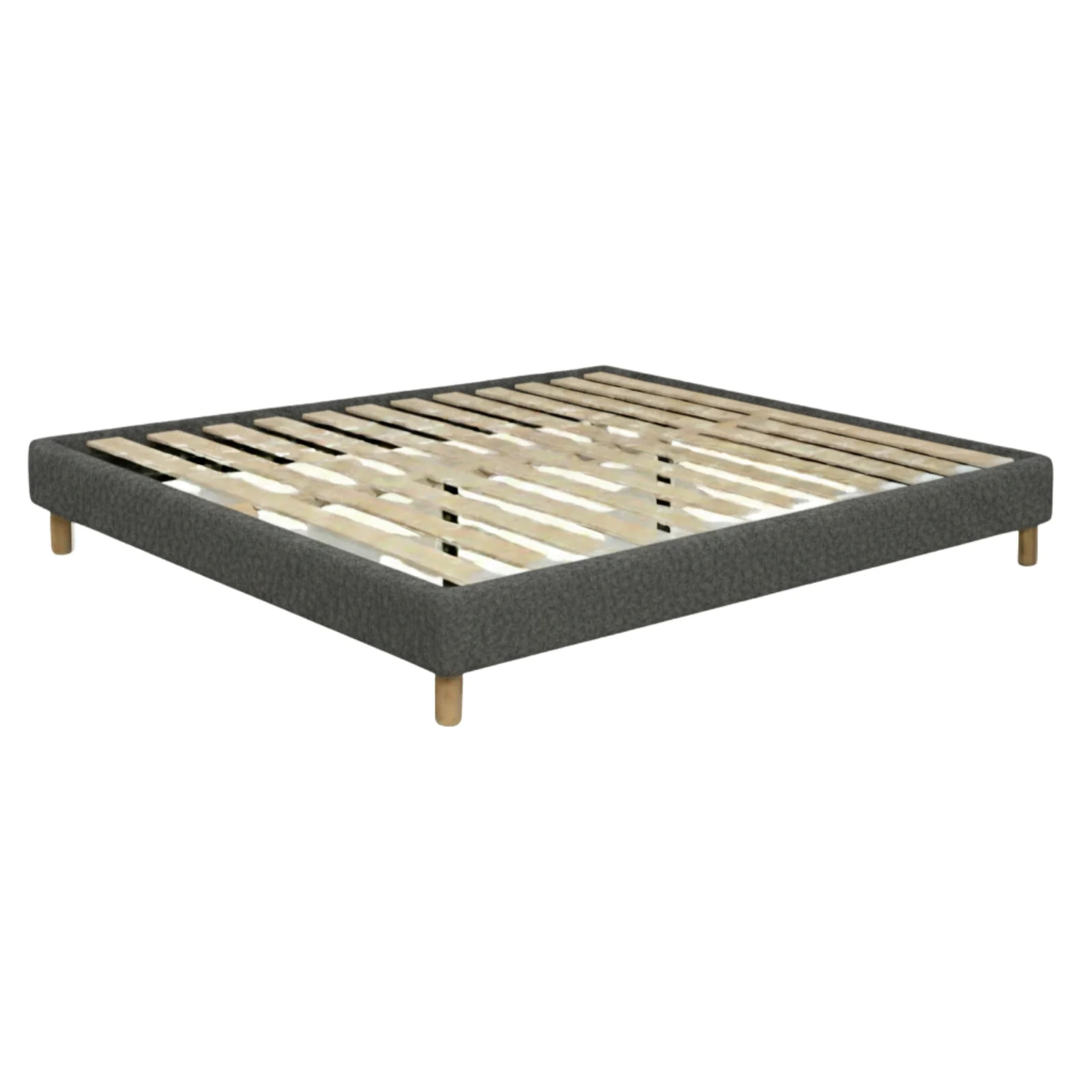 Ensemble matelas Jade & sommier Cancun | Mémoire de forme et ressorts ensachés | Cadre à lattes | Bouclette | Gris clair