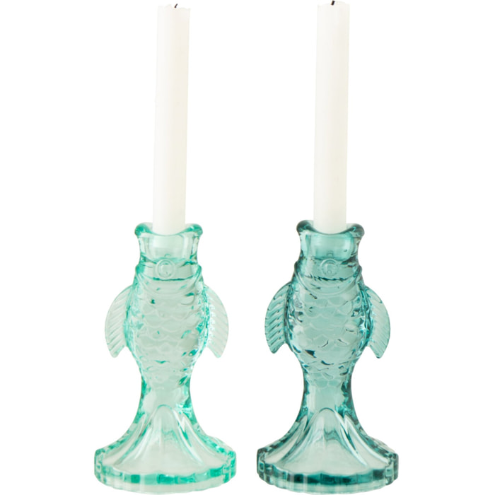 J-Line Chandelier Poisson - verre - bleu clair/turquoise - 2 pièces