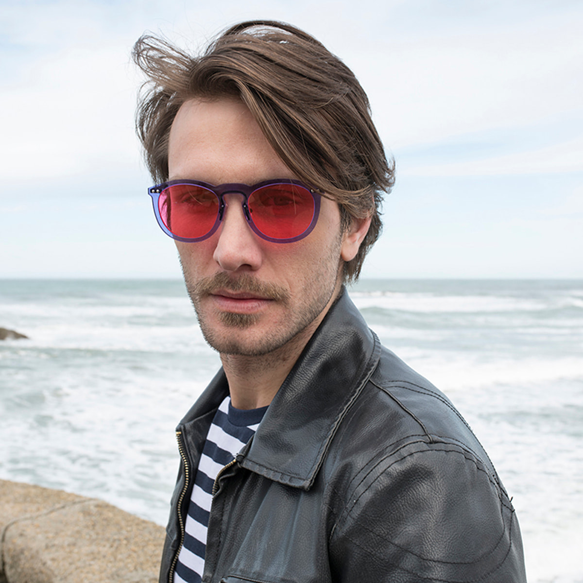 Gafas de sol OCEAN BERLIN - Azul transparente / Transparente rosa degradado y patillas de metal negro mate