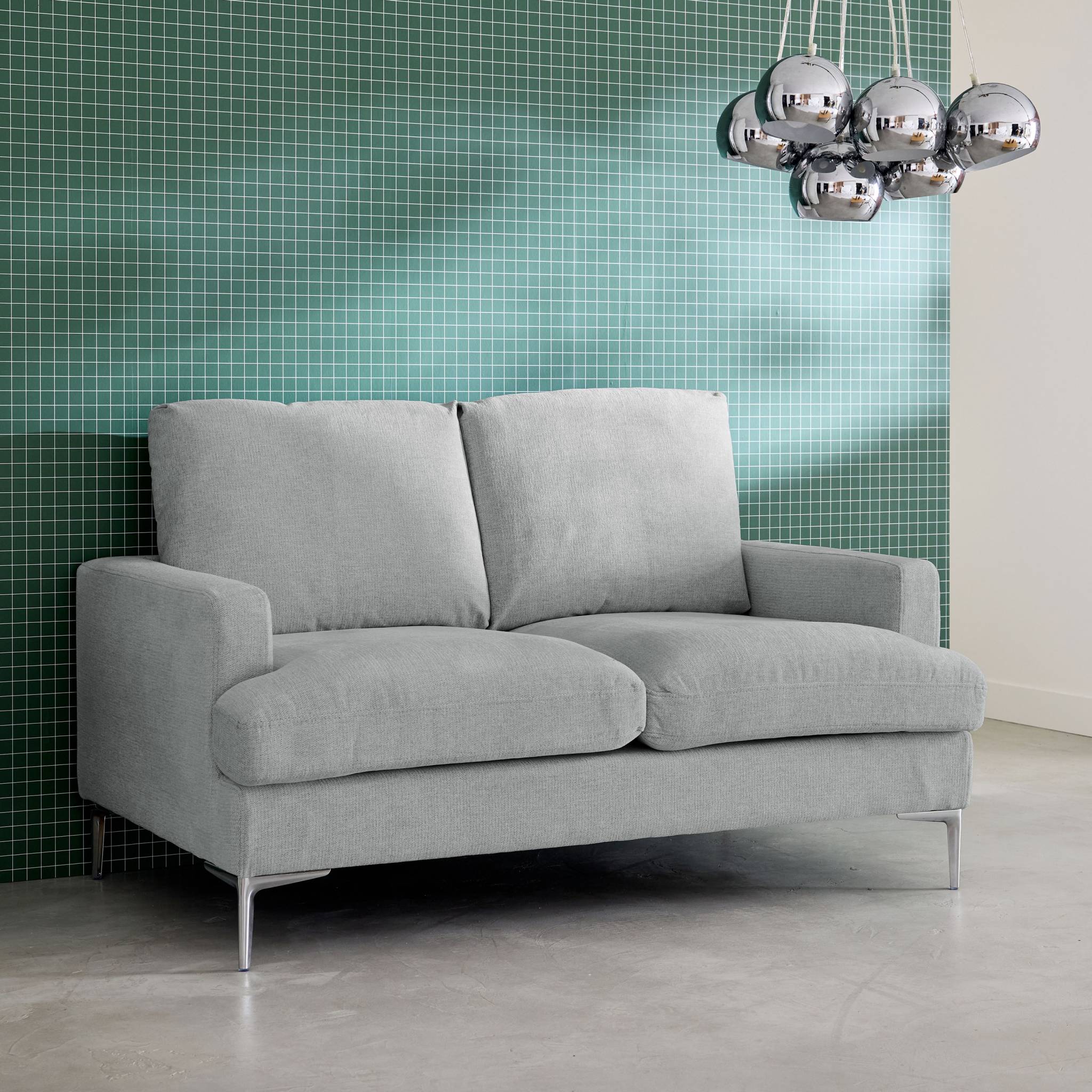 Canapé 2 places en tissu gris clair L 143 x P 90 x H 89cm - Hans