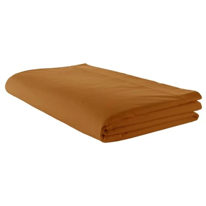Drap Plat Uni en 100 % Coton - Marron Clair
