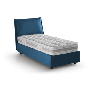 Letto singolo Carla, Letto contenitore con rivestimento in tessuto, 100% Made in Italy, Apertura frontale, adatto per materasso Cm 90x200, Blu