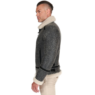 Montone safari Shearling biker uomo collo camicia con fibbia