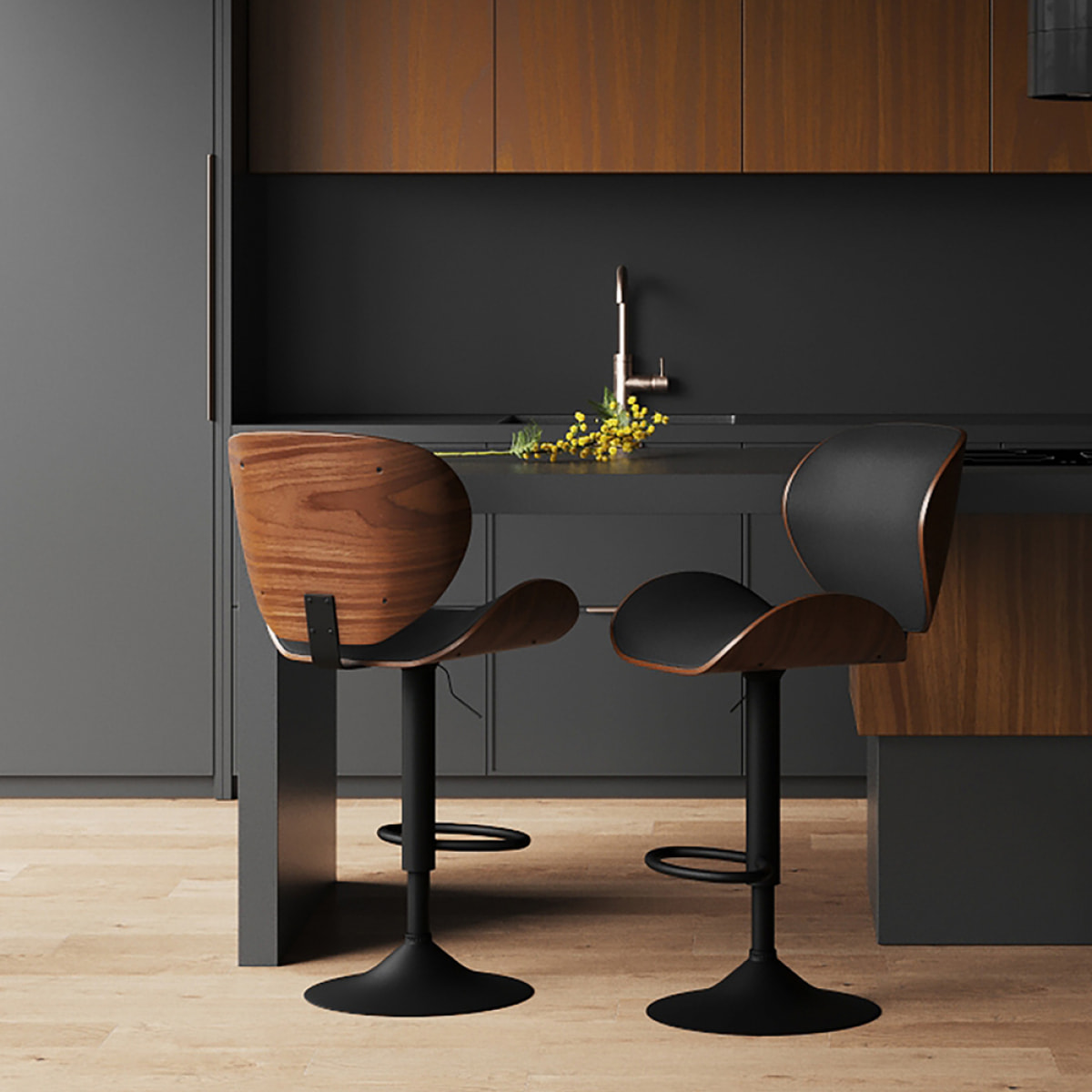Chaise de bar réglable 63/84 cm en cuir synthétique noir - Baudoin