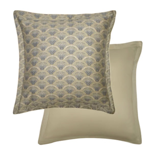 Taie d'oreiller satin de coton imprimé beige Eventails argile