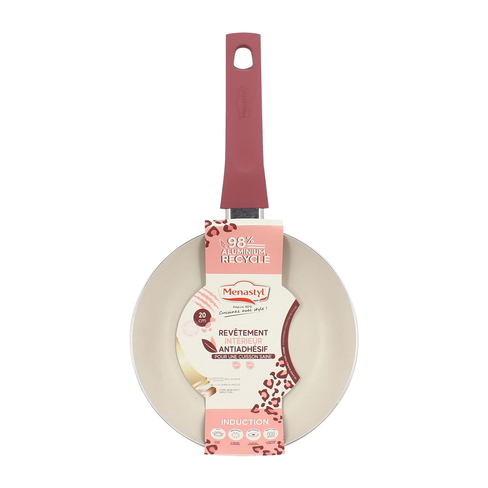 Poêle en aluminium recyclé 20cm léopard rose - tous feux LEOPARD