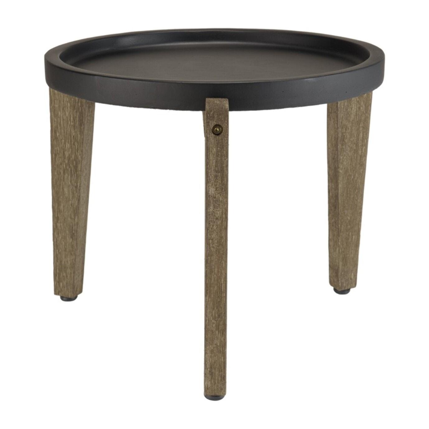 HECTOR - Table d'appoint 55x52cm plateau béton noir mat pieds acacia