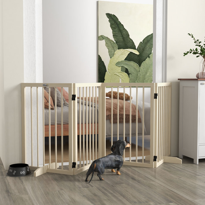 Barrière de sécurité chien 4 panneaux modulable autoportante dim. max. 206L x 35l x 76H cm bois clair