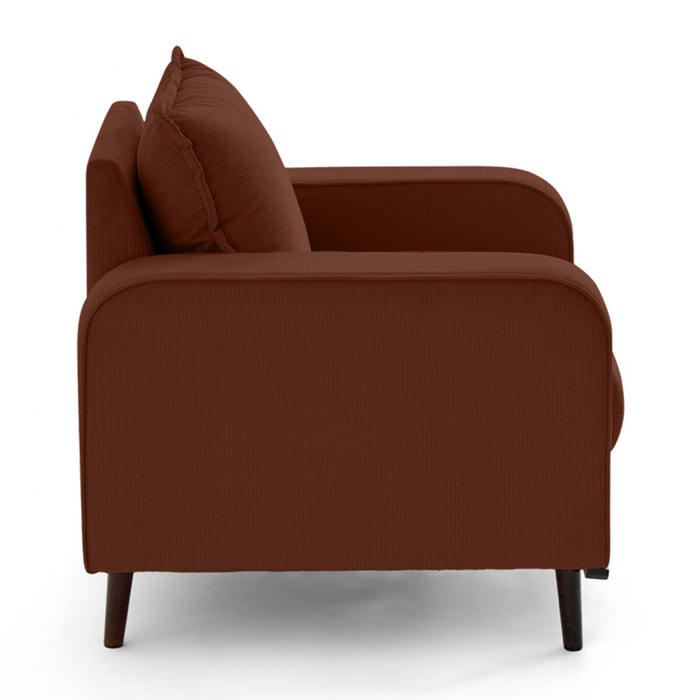 Albane - fauteuil en velours côtelé pieds bois foncé - Rouille