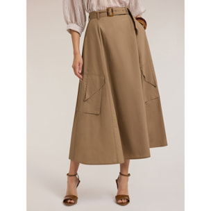 Motivi - Falda cargo de popelina de algodón - Marrón