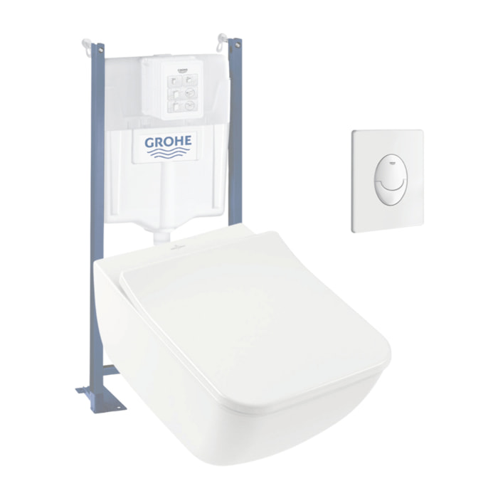 Pack WC suspendu sans bride Venticello + abattant + plaque blanche + bâti Grohe