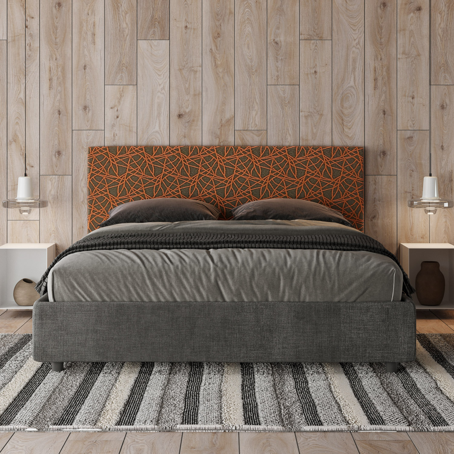 Letto matrimoniale senza rete imbottito 160x200 tessuto Era 04 arancio Arla