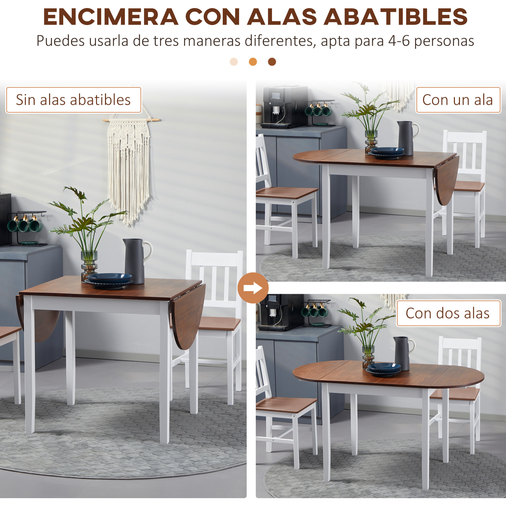 Mesa de Cocina Plegable de Madera Mesa de Comedor Extensible con Hojas Abatibles para 4-6 Personas Carga 50 kg 140x70x75 cm Marrón