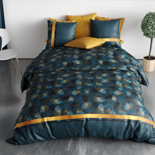 Parure housse de couette imprimé 100% coton - ginko - jaune