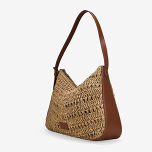 Bolso de hombro tostado en rafia con hebilla