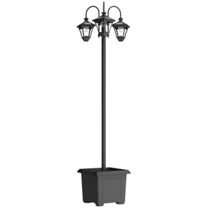 Lampadaire extérieur 3 têtes LED avec bac à fleurs noir