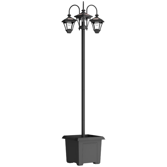 Lampadaire extérieur 3 têtes LED avec bac à fleurs noir