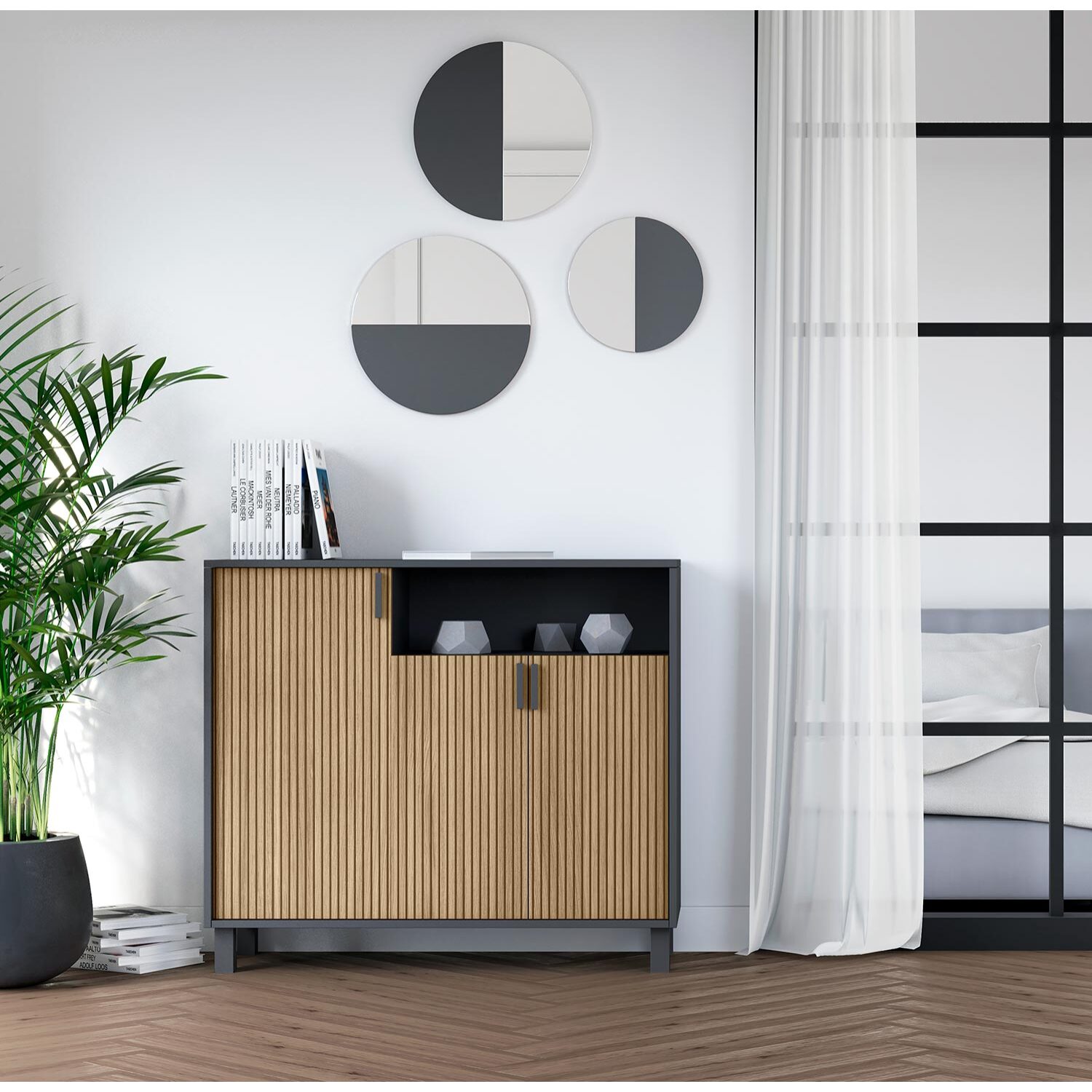 Zapatero Gotemburgo melamina grafito puertas impresión vallado 88x100x37 cm