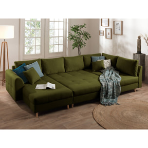 Rune - canapé panoramique - avec pouf d'appoint - 7 places - style scandinave - droit - Vert Olive