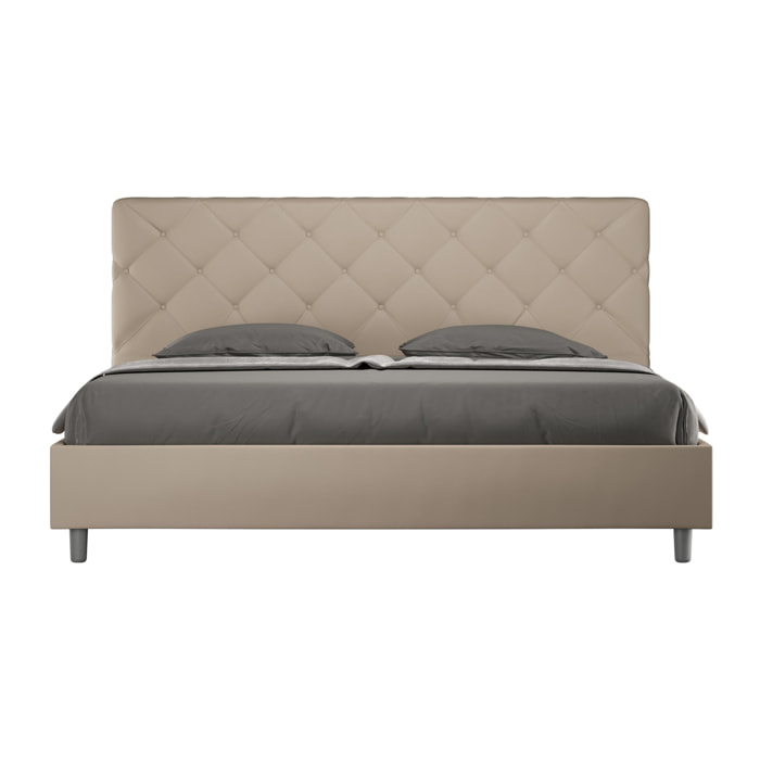 Lit king size avec sommier rembourrée 180x190 similicuir taupe Priya