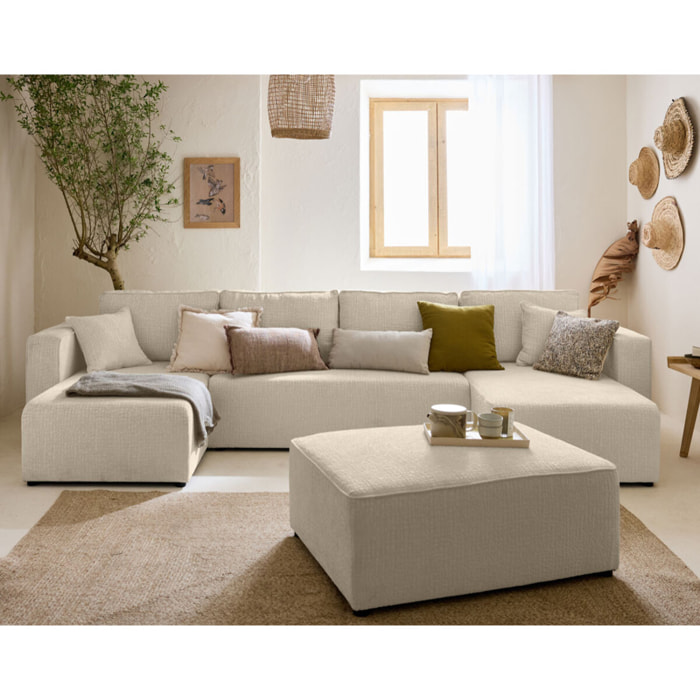 Topaze - canapé panoramique en U - 7 places - convertible avec coffre - en tissu velours relief - Beige
