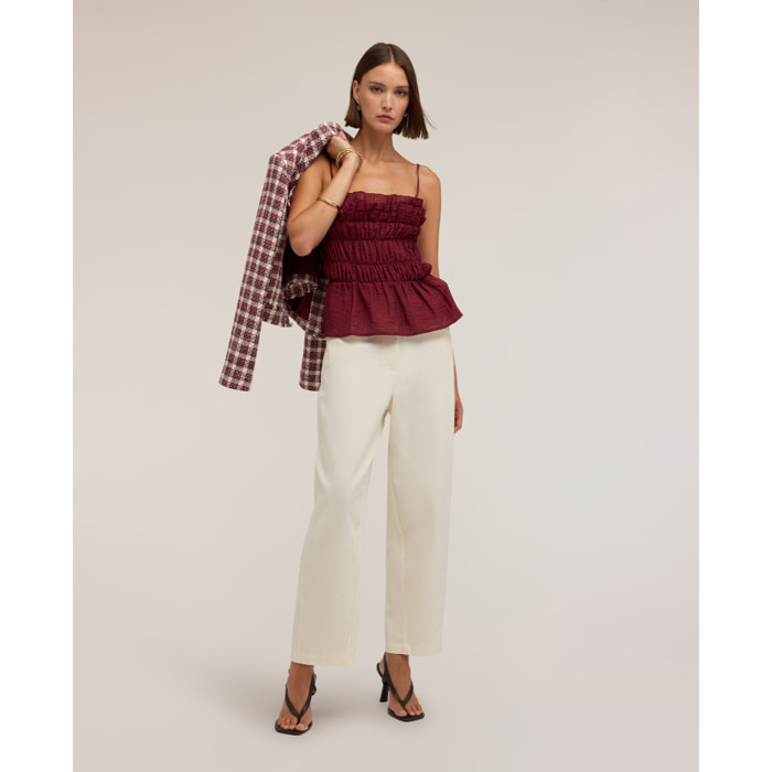 Motivi - Pantaloni cropped barrel leg in drill di cotone - Bianco