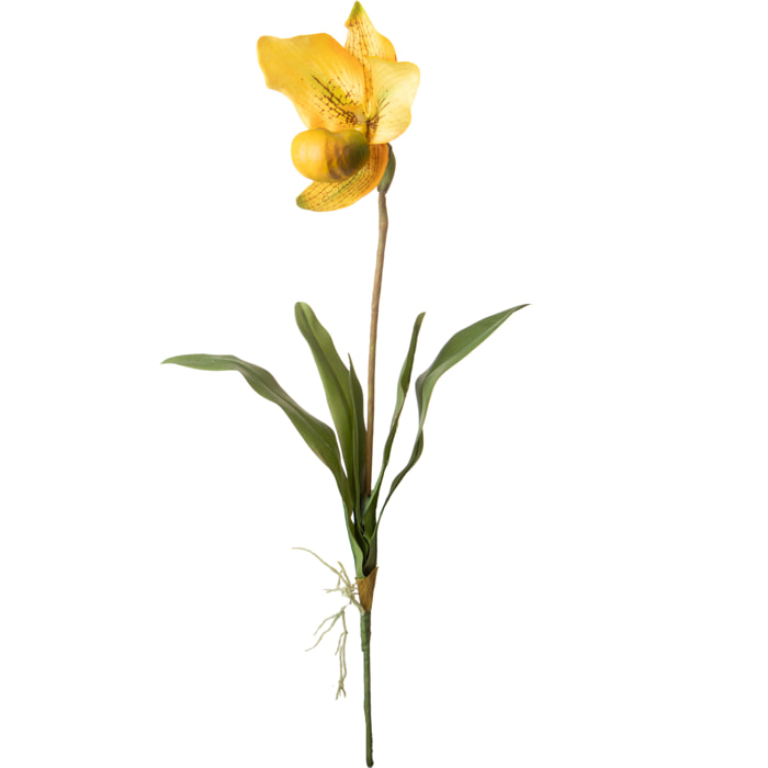 Orchidea 64 Cm Scarpetta Con Foglie - Pezzi 3 - 14X64X14cm - Colore: Giallo - Bianchi Dino - Fiori Artificiali