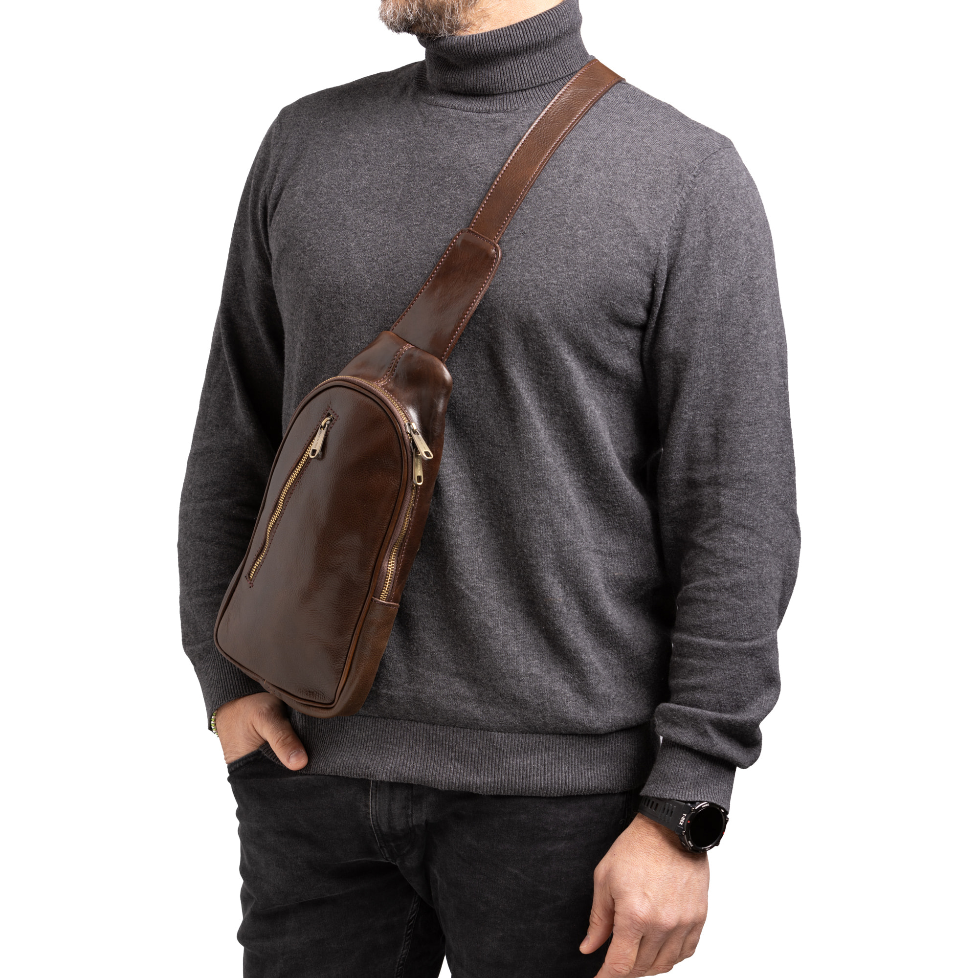 Borsa a tracolla  da uomo In Vera pelle Made in Italy 35x16x5 cm