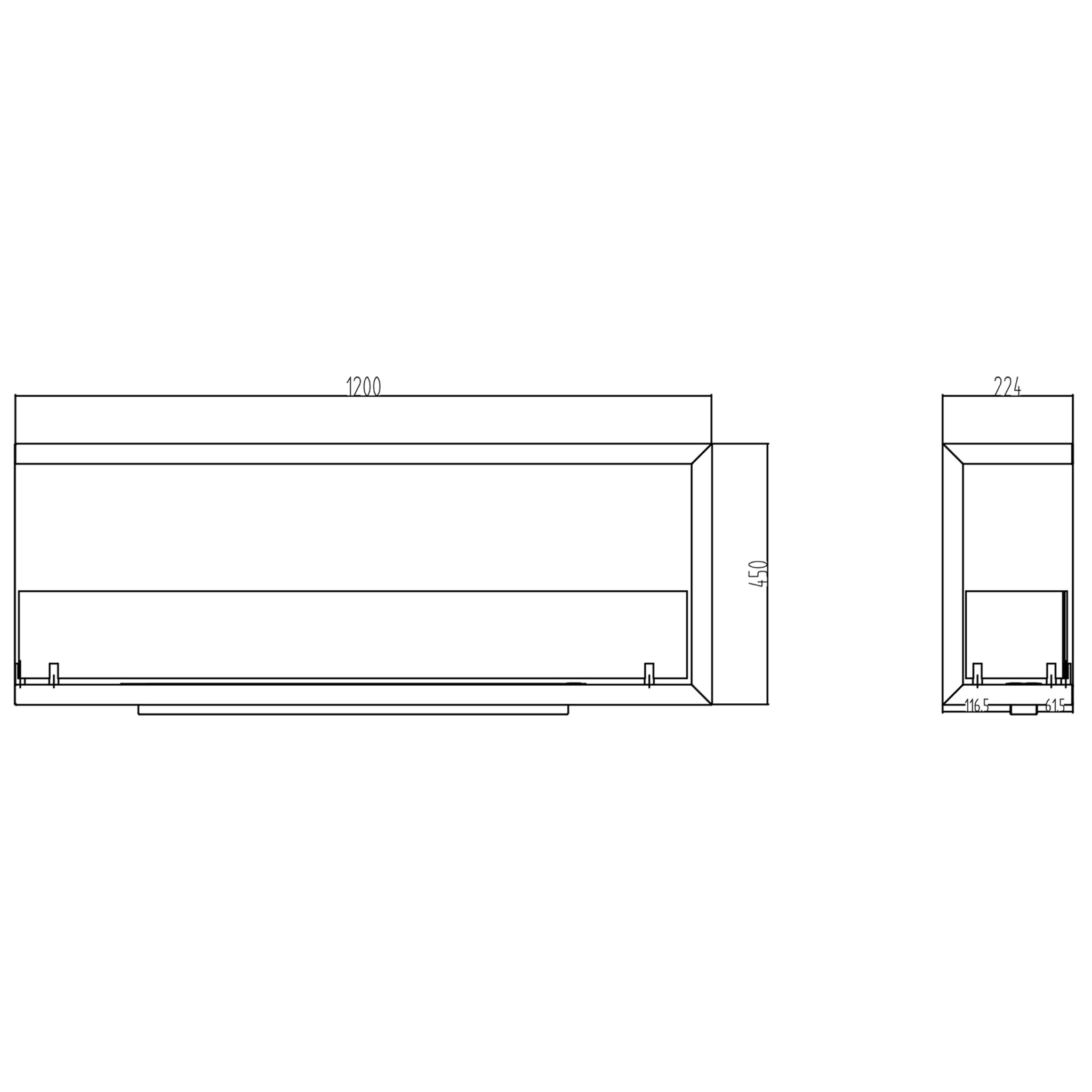 Sutri 120 - Camino a Bioetanolo da Incasso Angolare Sinistro 120x45x22,4 cm con Bruciatore 1,25lt in Acciaio