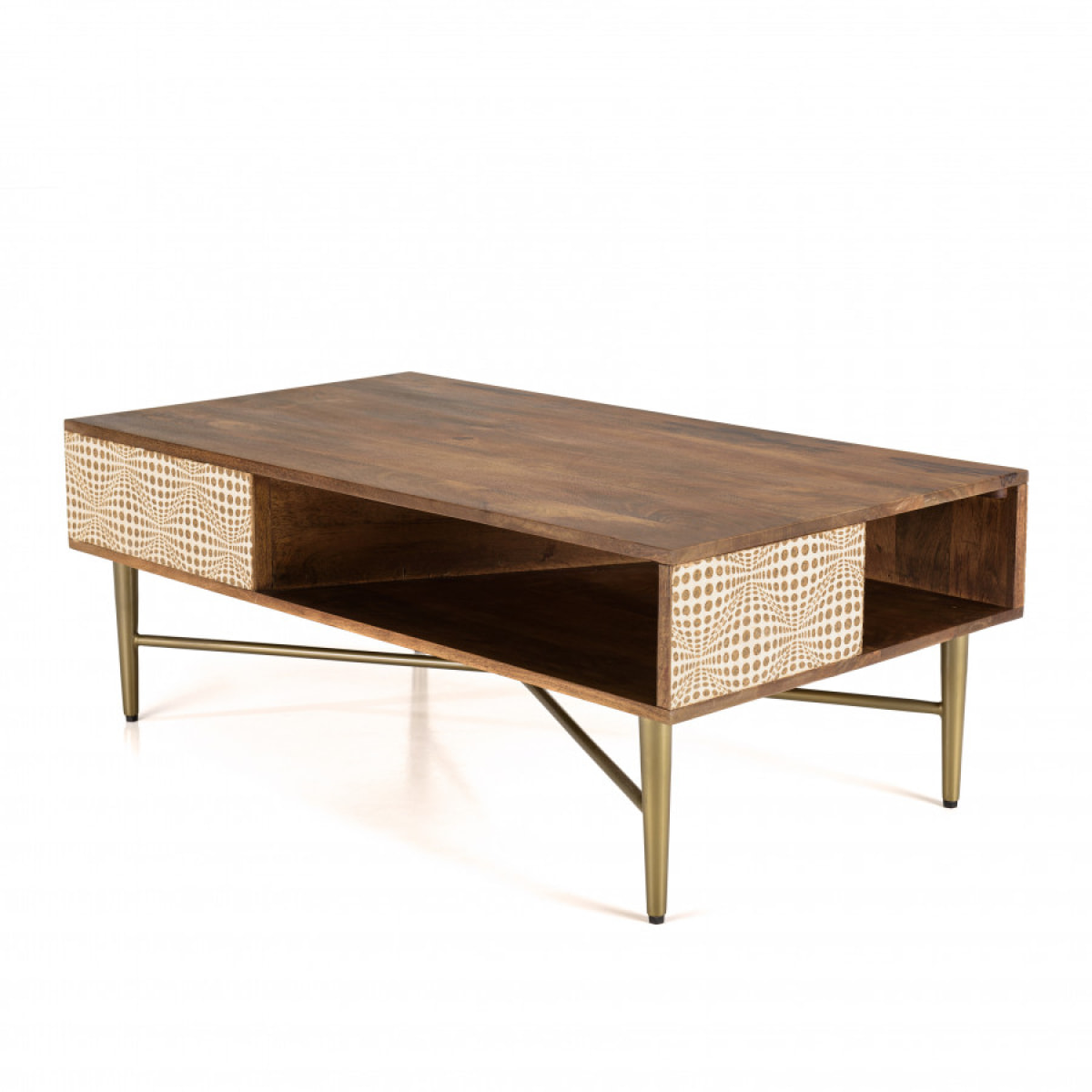 ALIX - Table basse rectangulaire en bois de manguier 2 niches